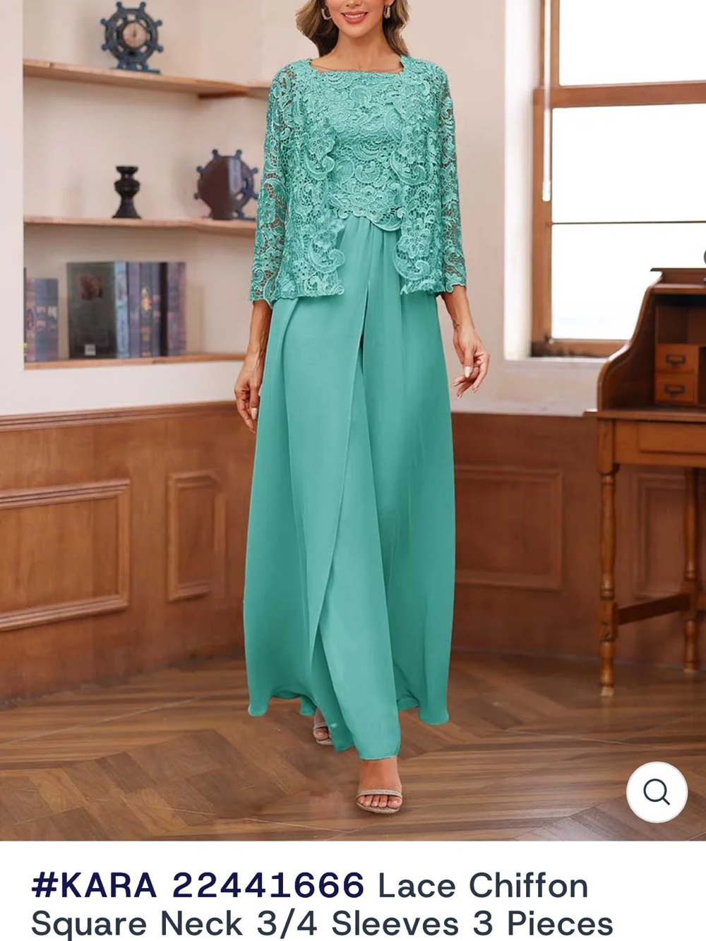Lace Chiffon Wide-Leg Jumpsuit - Teal Green